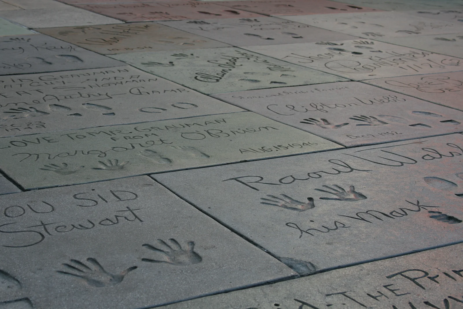 Celebrity handprints and footprints in the cement forecourt of the TCL Chinese Theatre