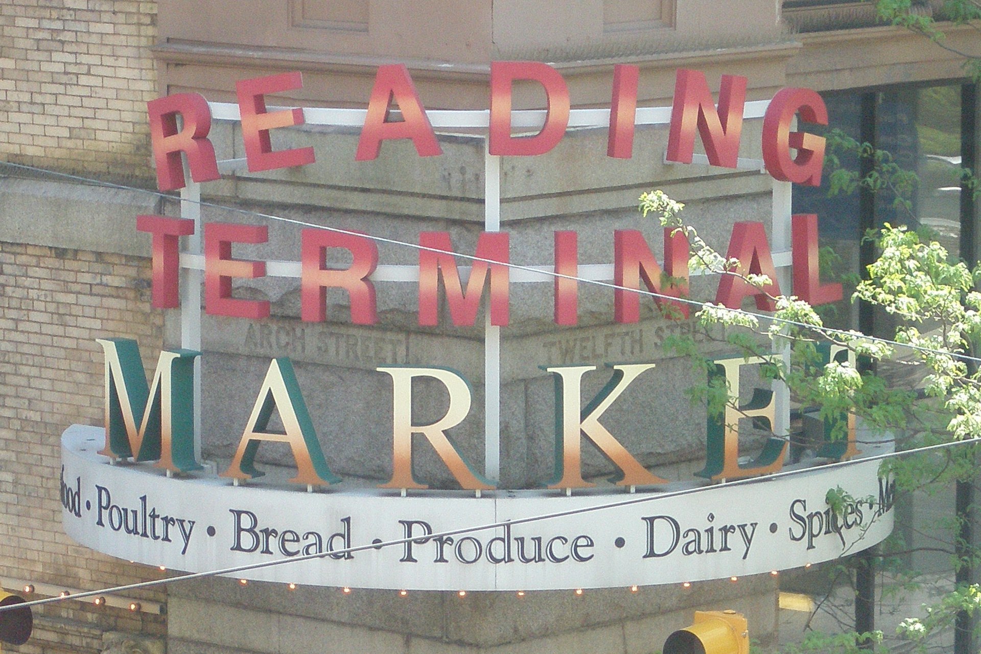 Reading Terminal Market sign at 12th and Arch Streets in Philadelphia