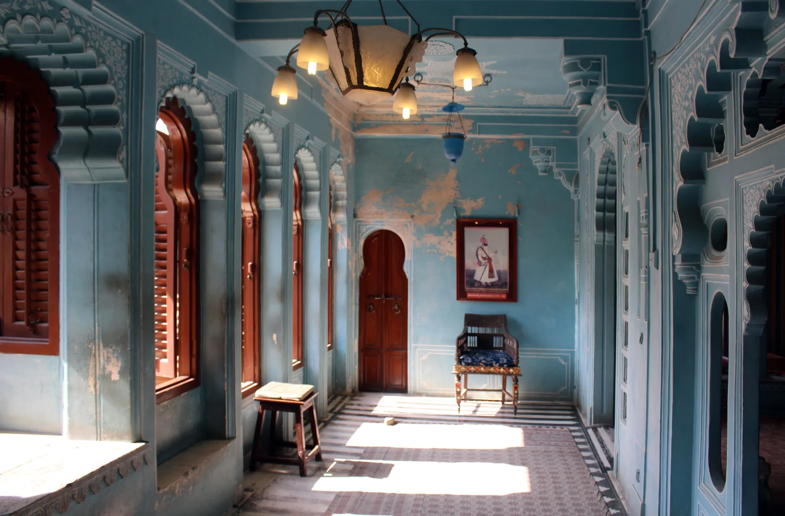 Arched courtyard of the Zenana Mahal former women's quarters at City Palace Udaipur