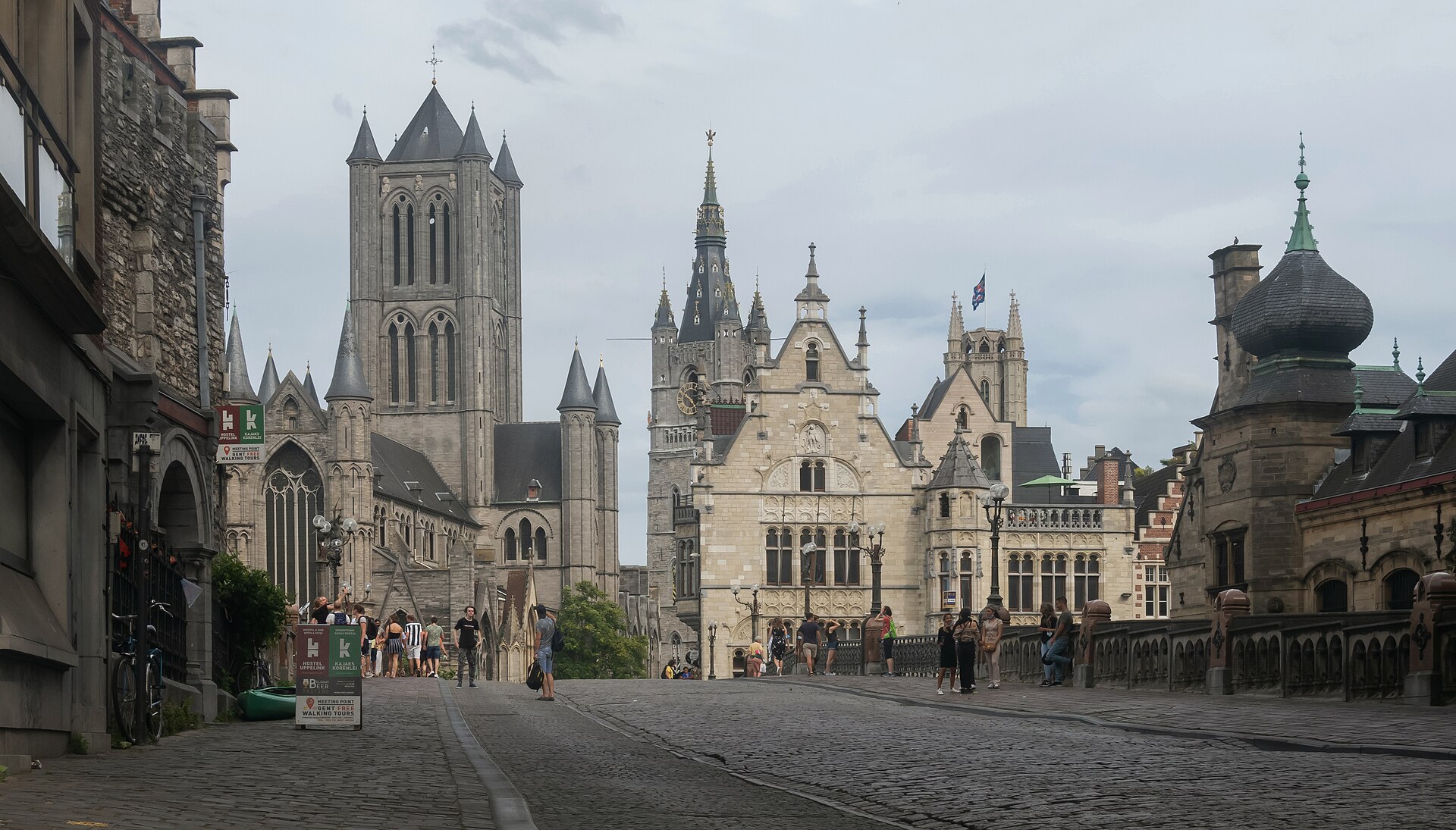 View of St Bavo's Cathedral and the Belfry in Ghent