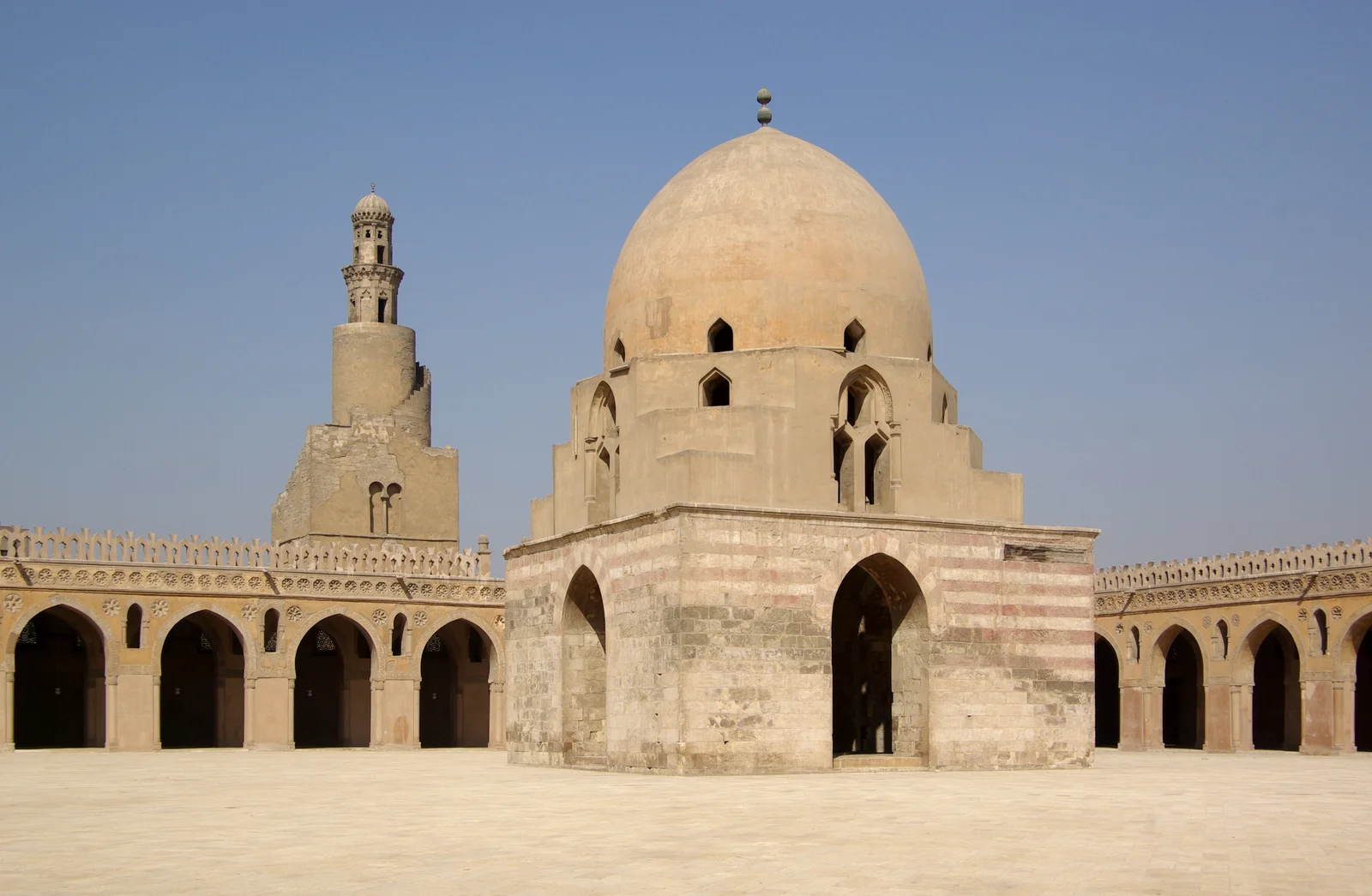 Courtyard and minaret of the Mosque of Ibn Tulun in Cairo