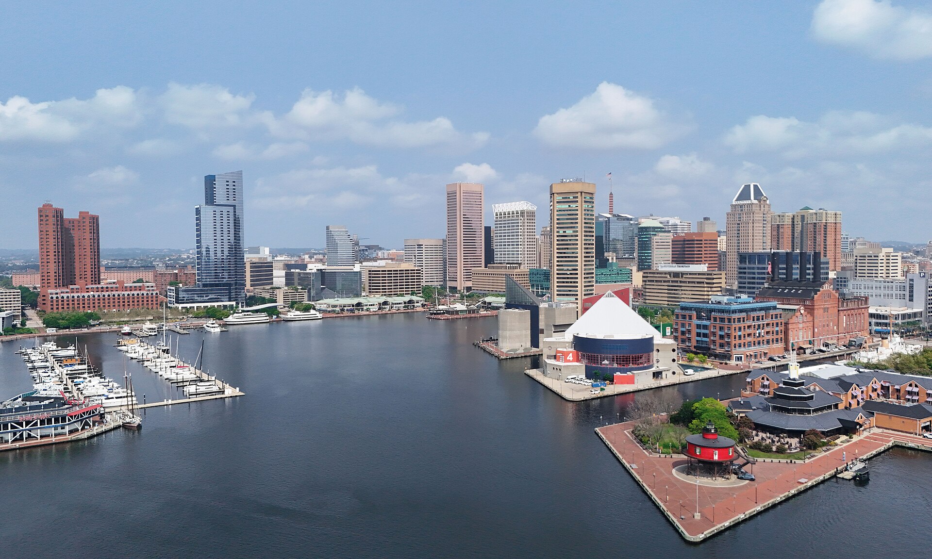 Aerial view of the Baltimore, Maryland skyline and Inner Harbor