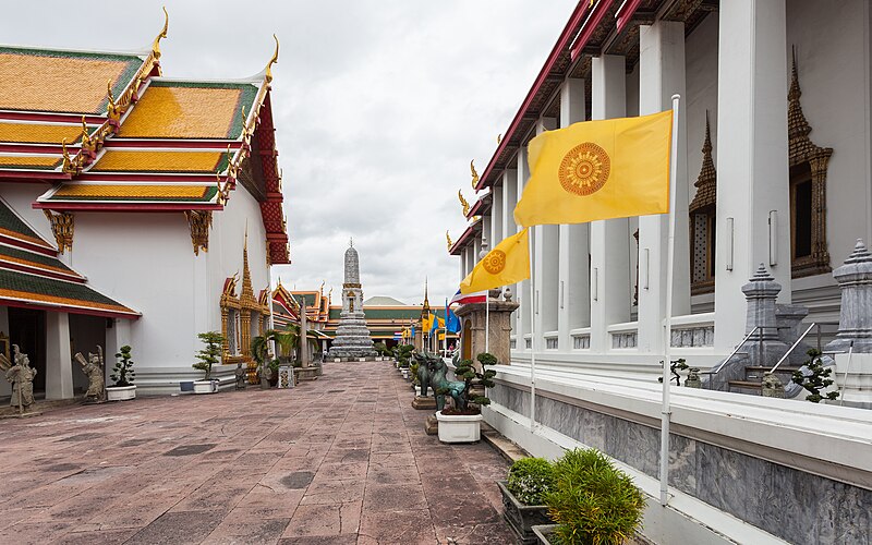 Wat Pho temple complex with ornate spires in Bangkok