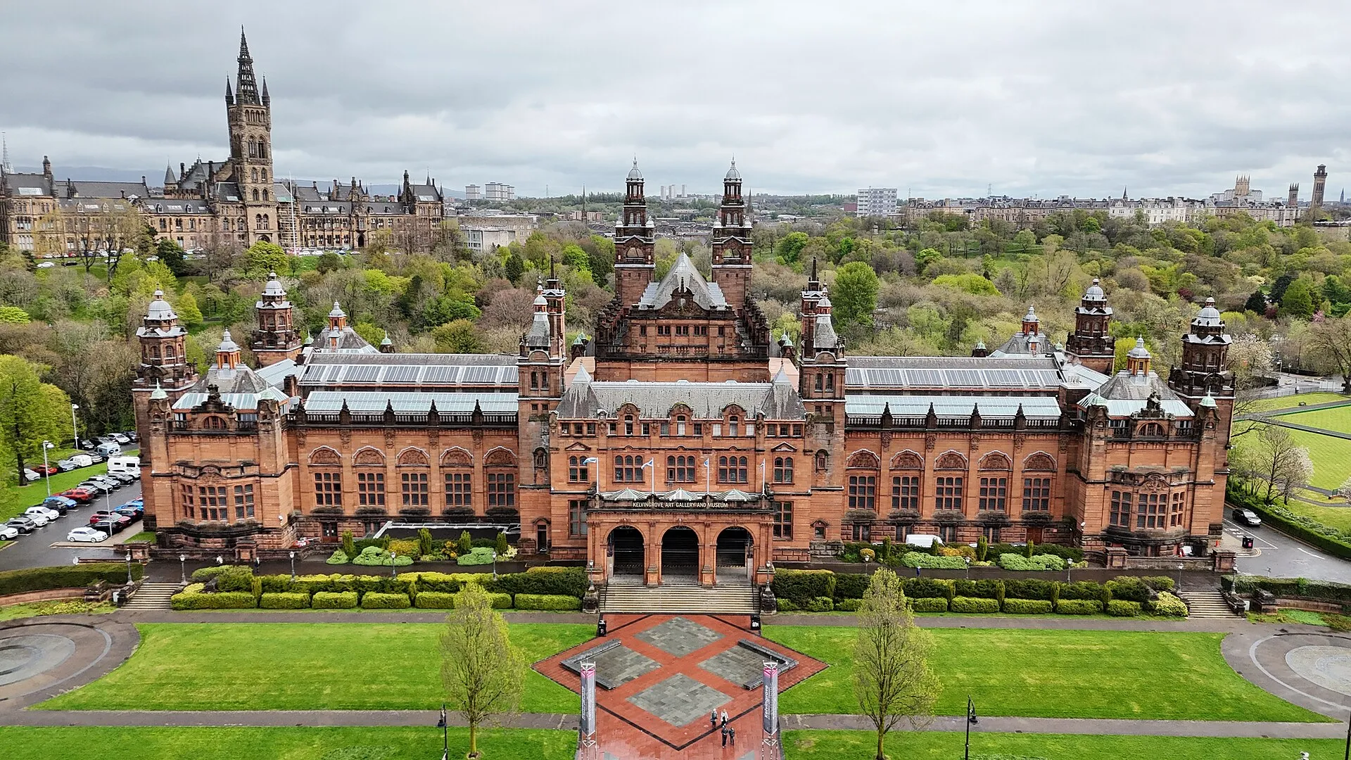 Aerial view of Kelvingrove Art Gallery and Museum in Glasgow's West End