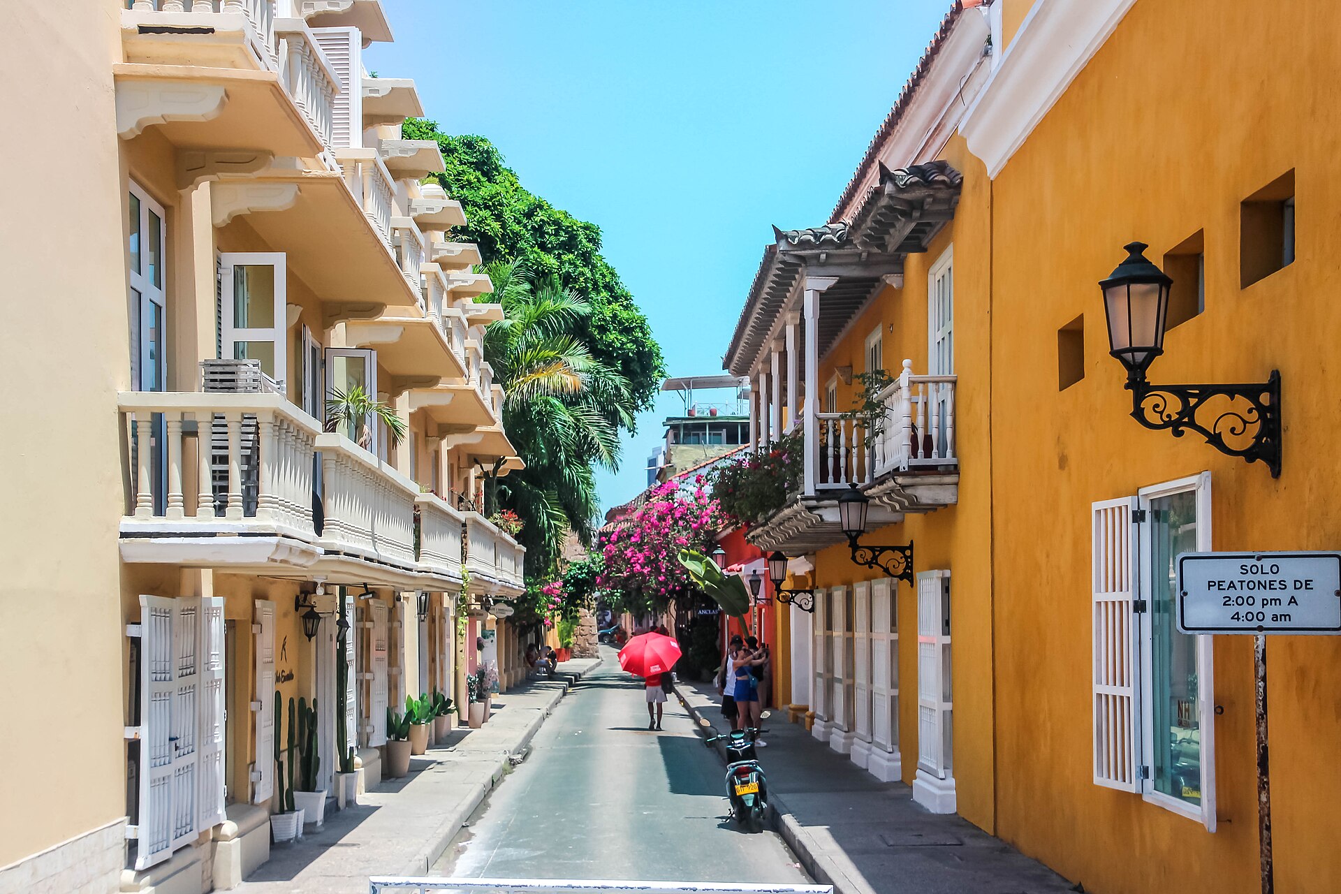 Colonial street in the Walled City of Cartagena, Colombia