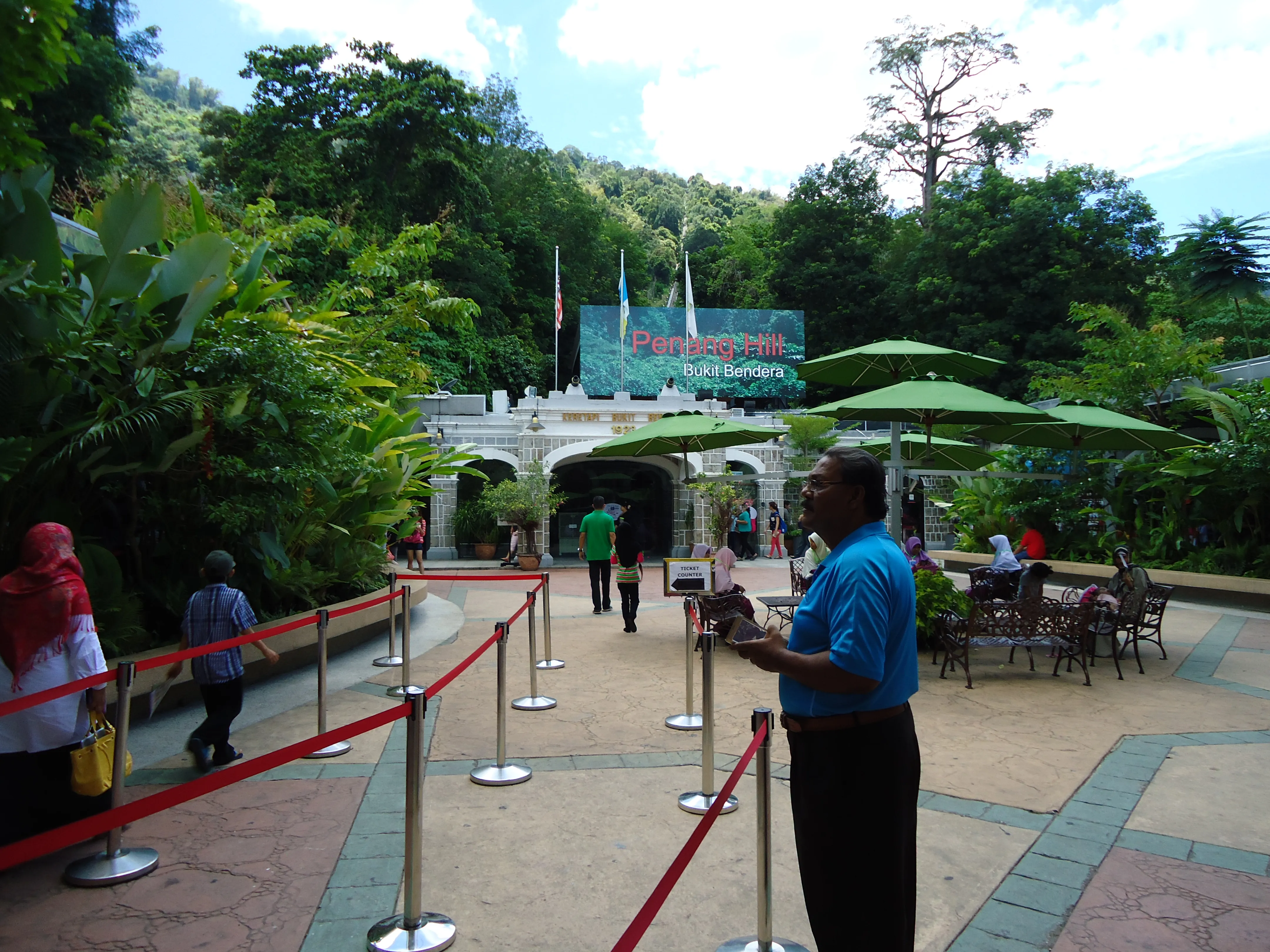 The Penang Hill funicular railway ascending through tropical forest to the hilltop station