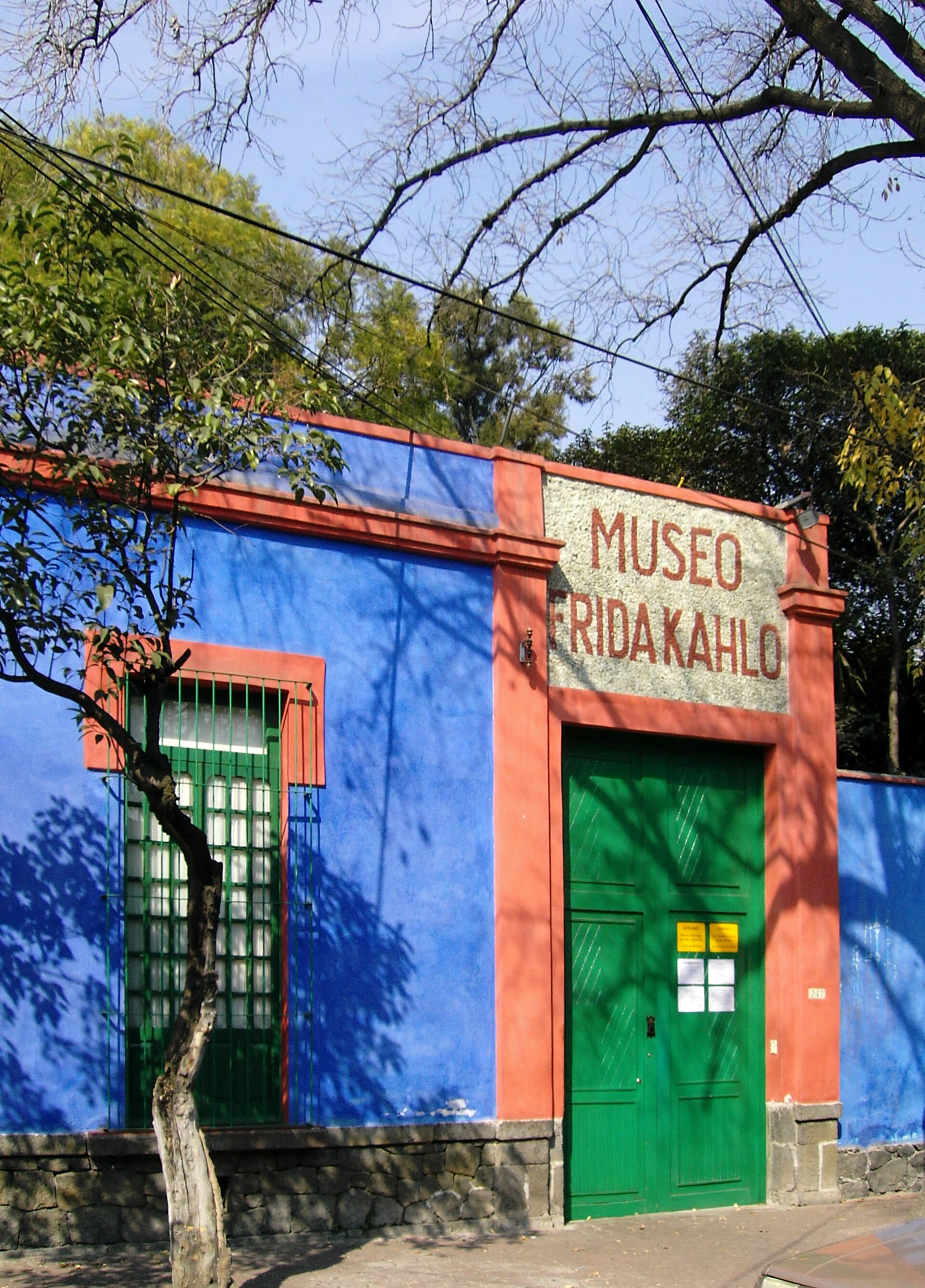 The blue facade of the Frida Kahlo Museum, known as Casa Azul, in Coyoacán, Mexico City
