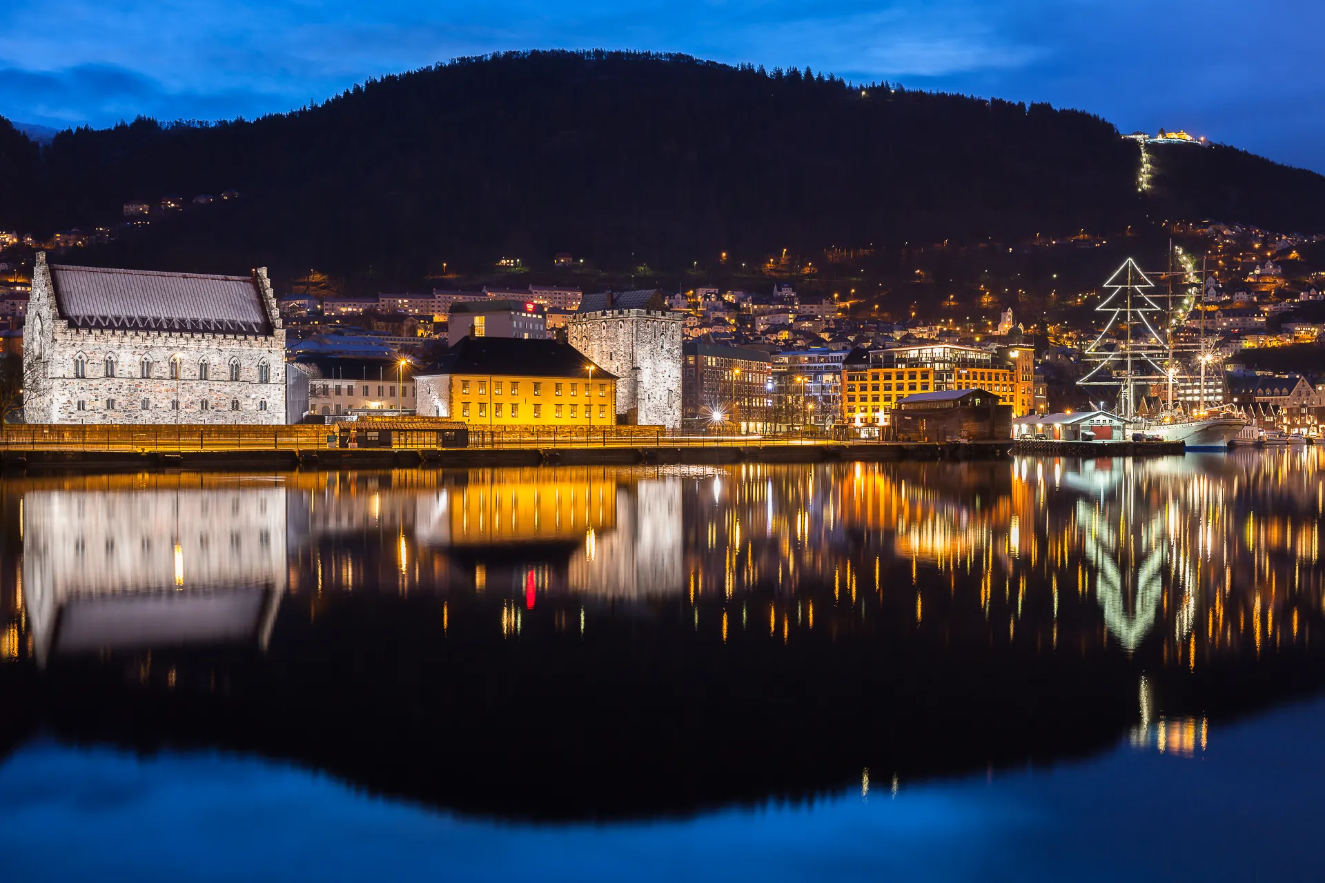 Håkon's Hall and the Rosenkrantz Tower at Bergenhus Fortress beside Bergen harbour
