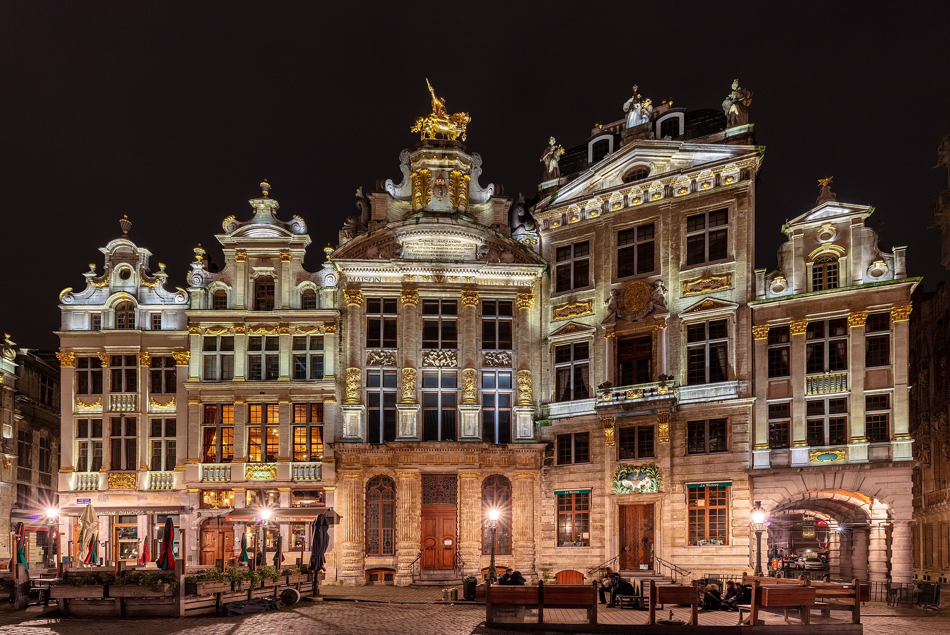 Guild houses on the Grand Place in Brussels at night