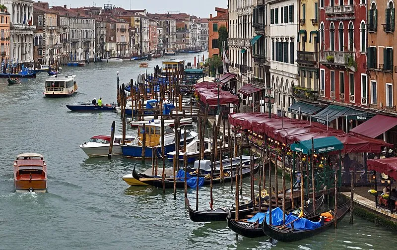 Grand Canal near the Rialto Bridge with historic palazzi, Venice