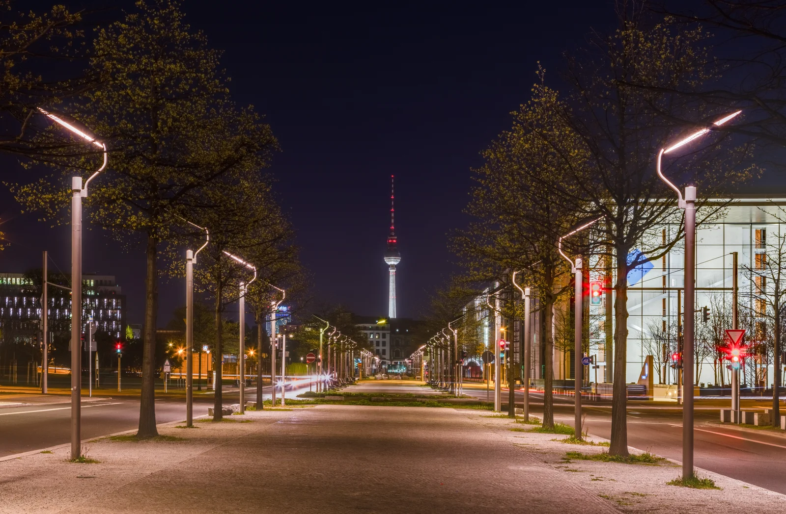 The Berlin TV Tower (Fernsehturm) rising to its steel sphere against a clear sky