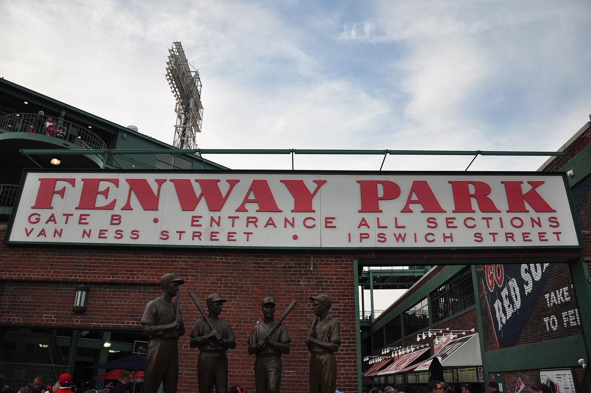 Gate B entrance of Fenway Park, historic home of the Boston Red Sox