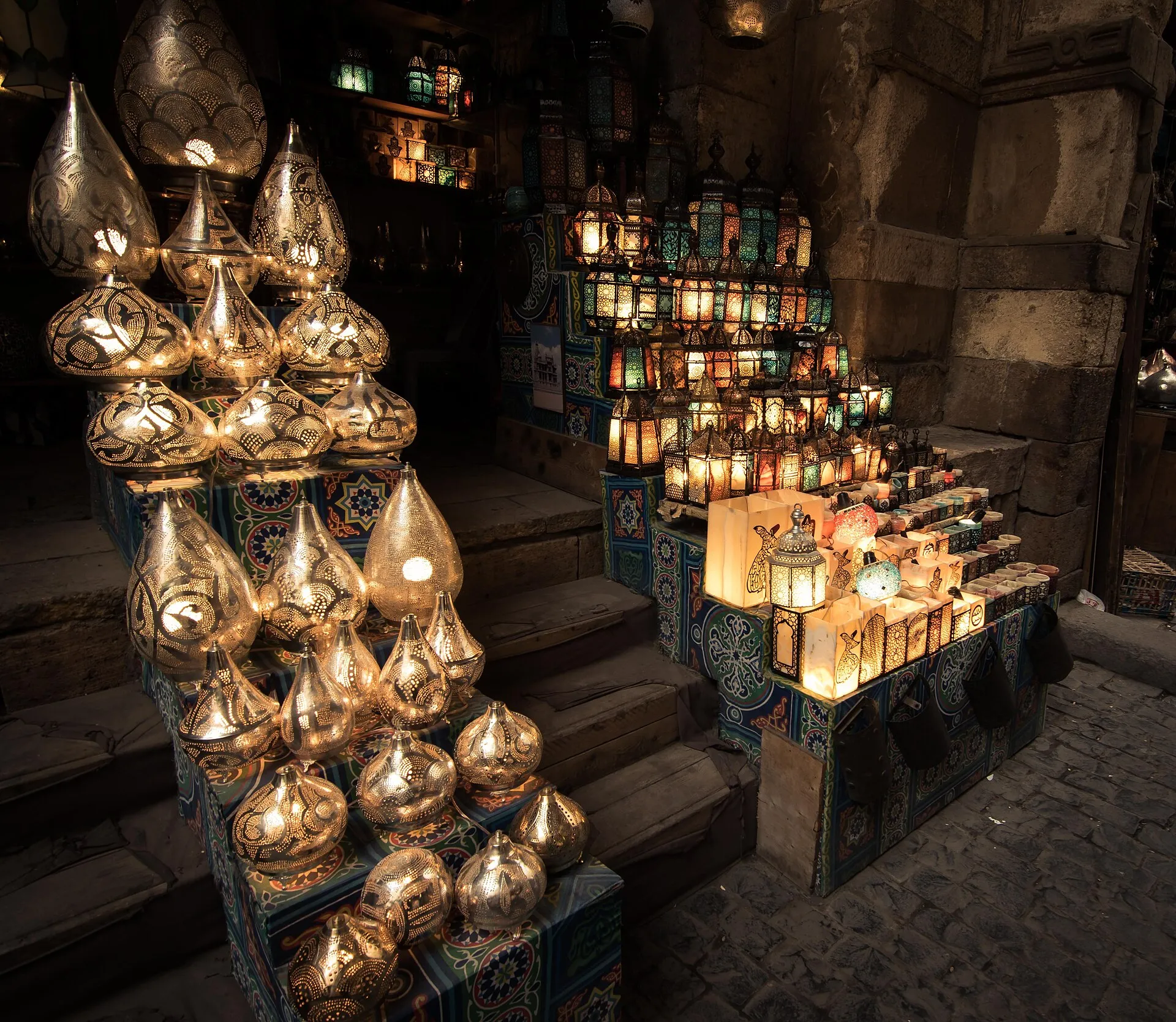 Khan El-Khalili bazaar street in Islamic Cairo