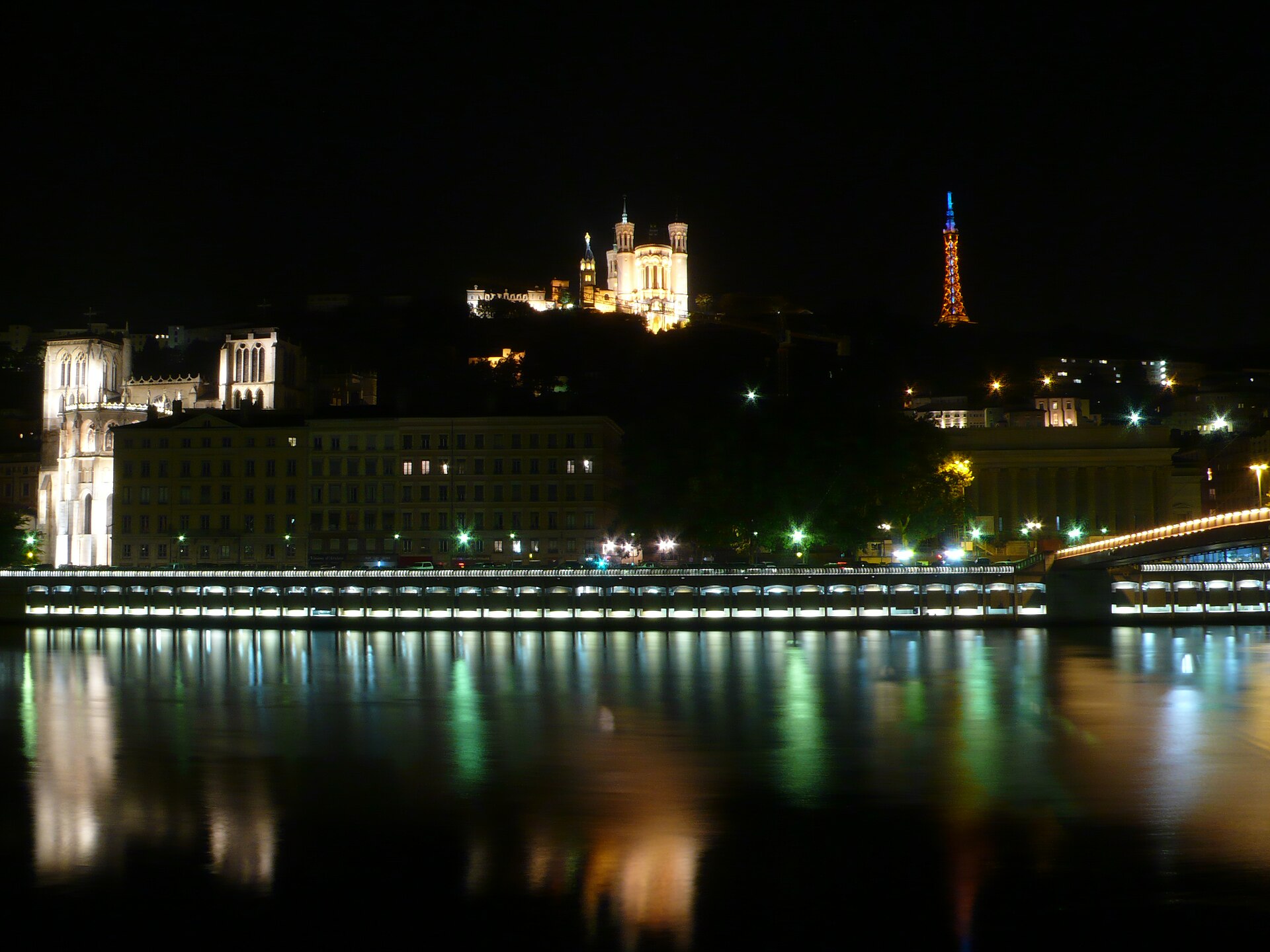 Lyon panorama with Fourvière and Saint-Jean at night
