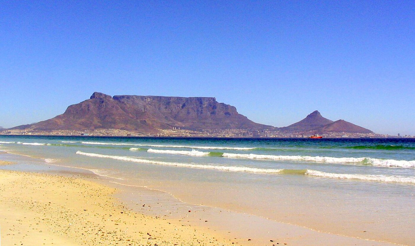 View of Table Mountain and the ocean from Cape Town