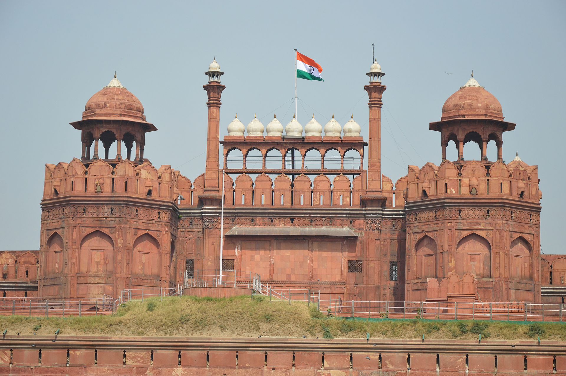 Lahori Gate and sandstone ramparts of the Red Fort in Delhi