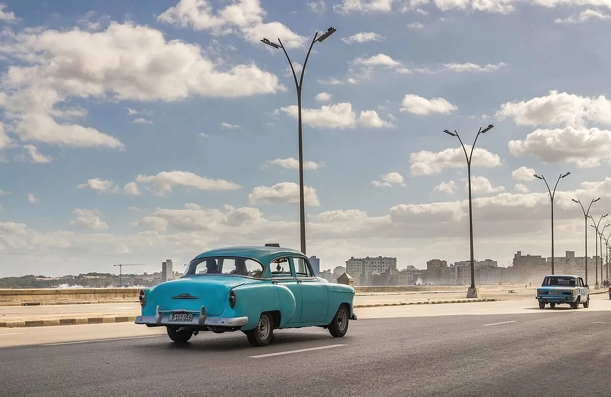 The Malecón seafront promenade along Havana Bay, Cuba, showing the sea wall and city skyline