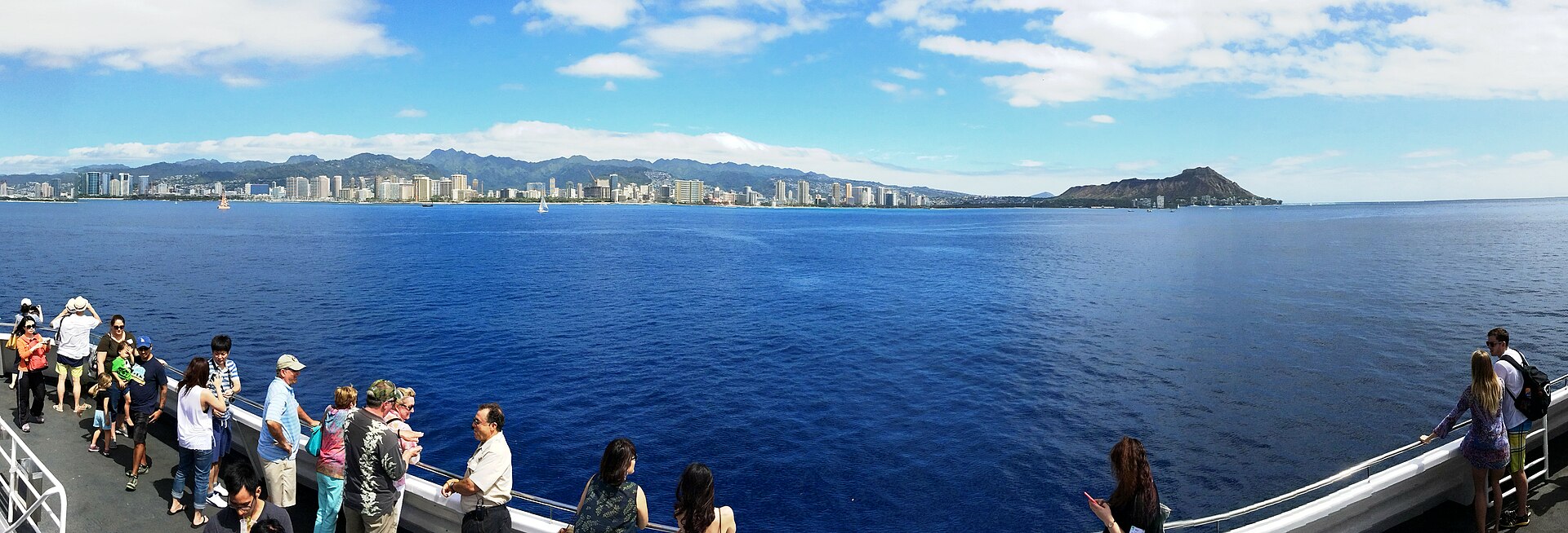 Panorama of Honolulu, Waikiki, and Diamond Head from the ocean