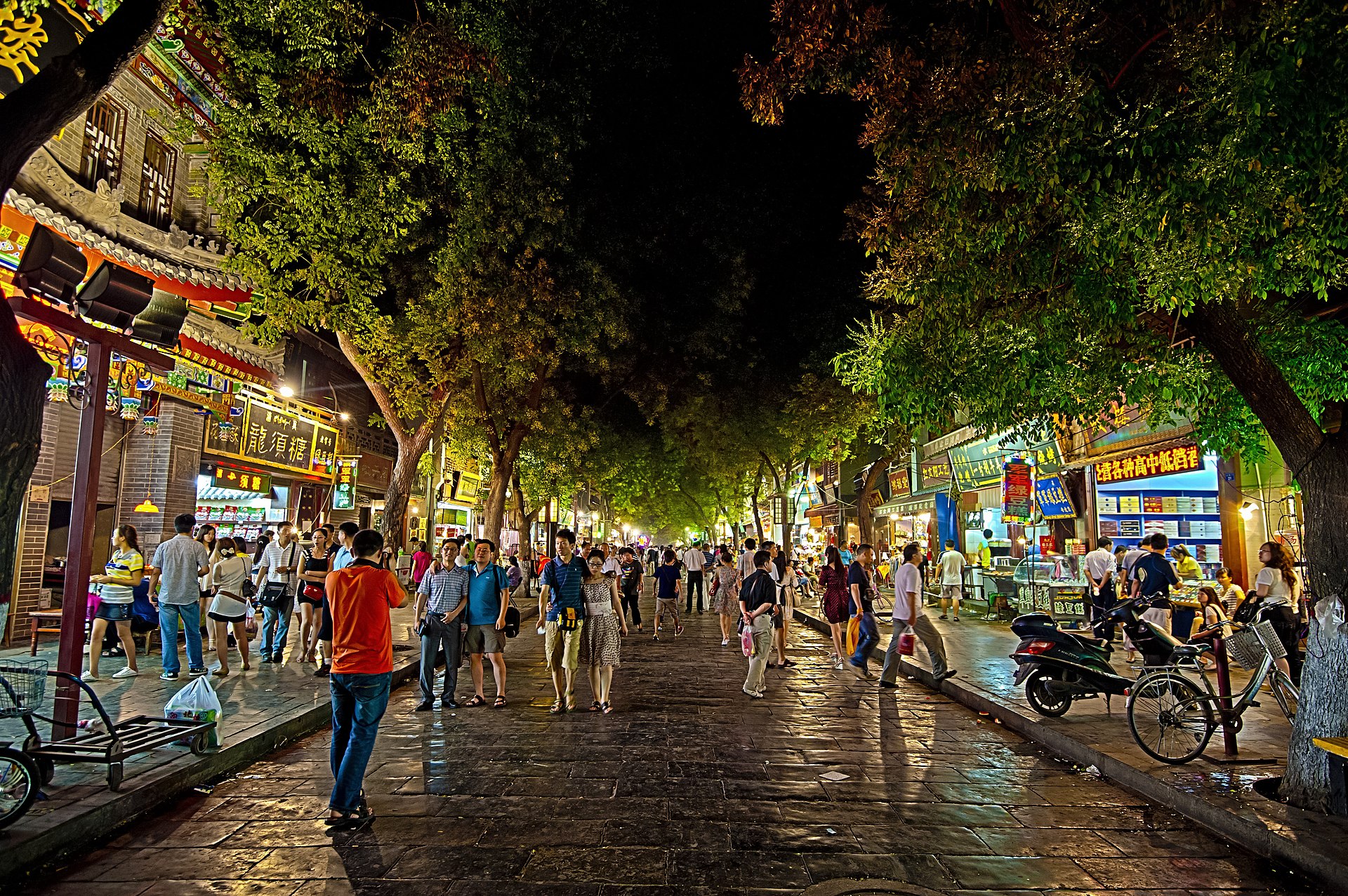 Bustling street scene in the Muslim Quarter of Xi'an