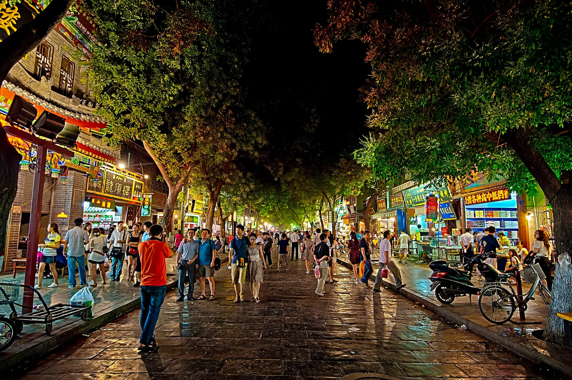 Bustling street scene in the Muslim Quarter of Xi'an