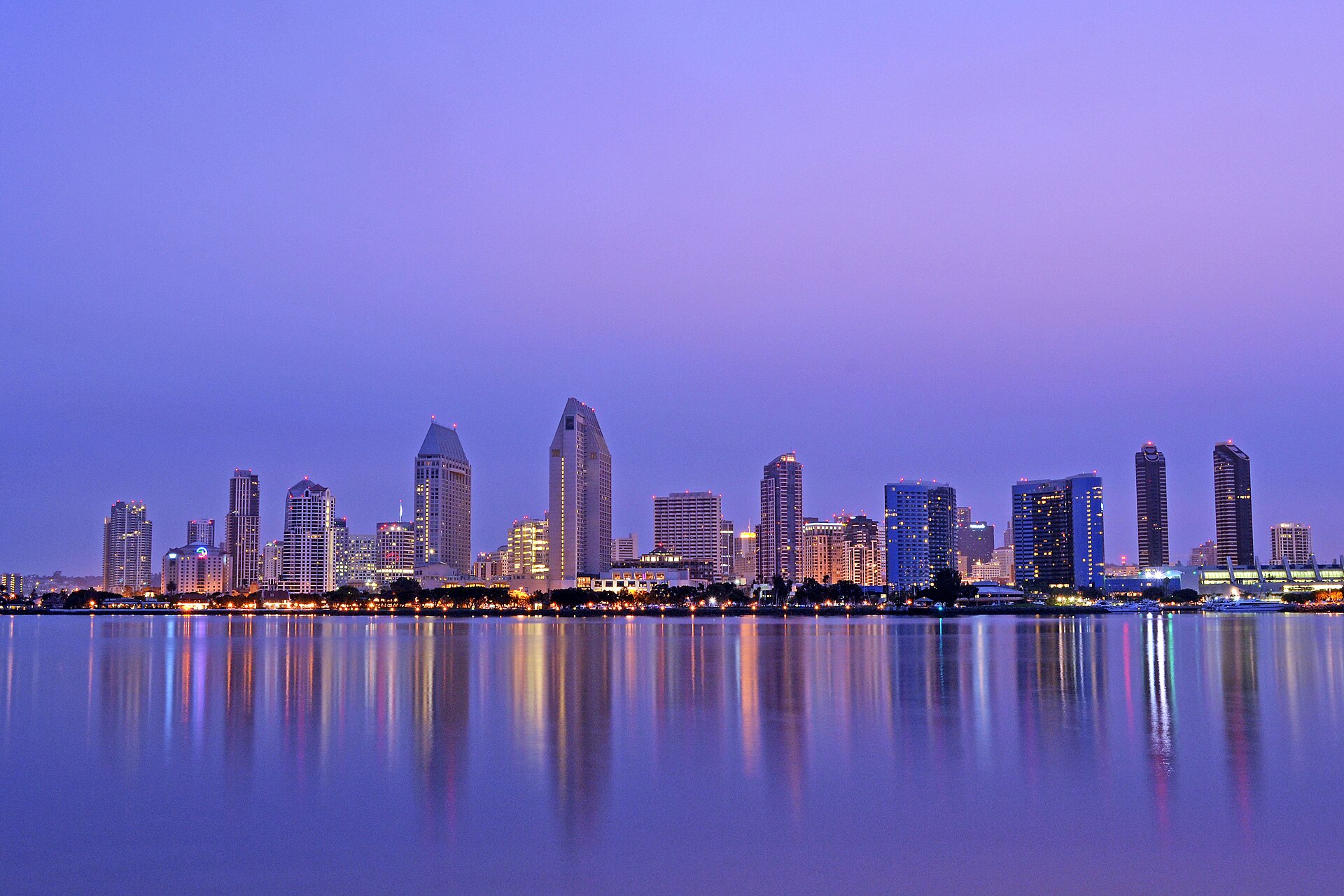 San Diego skyline at dawn as seen from Coronado Island