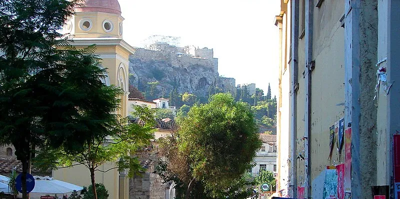 Monastiraki Square with the Acropolis in the background, Athens