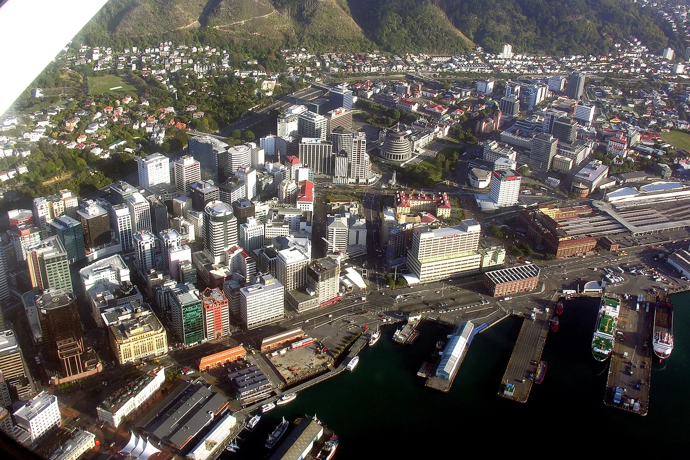 Wellington city centre and harbour from above, showing the CBD skyline and Oriental Bay waterfront