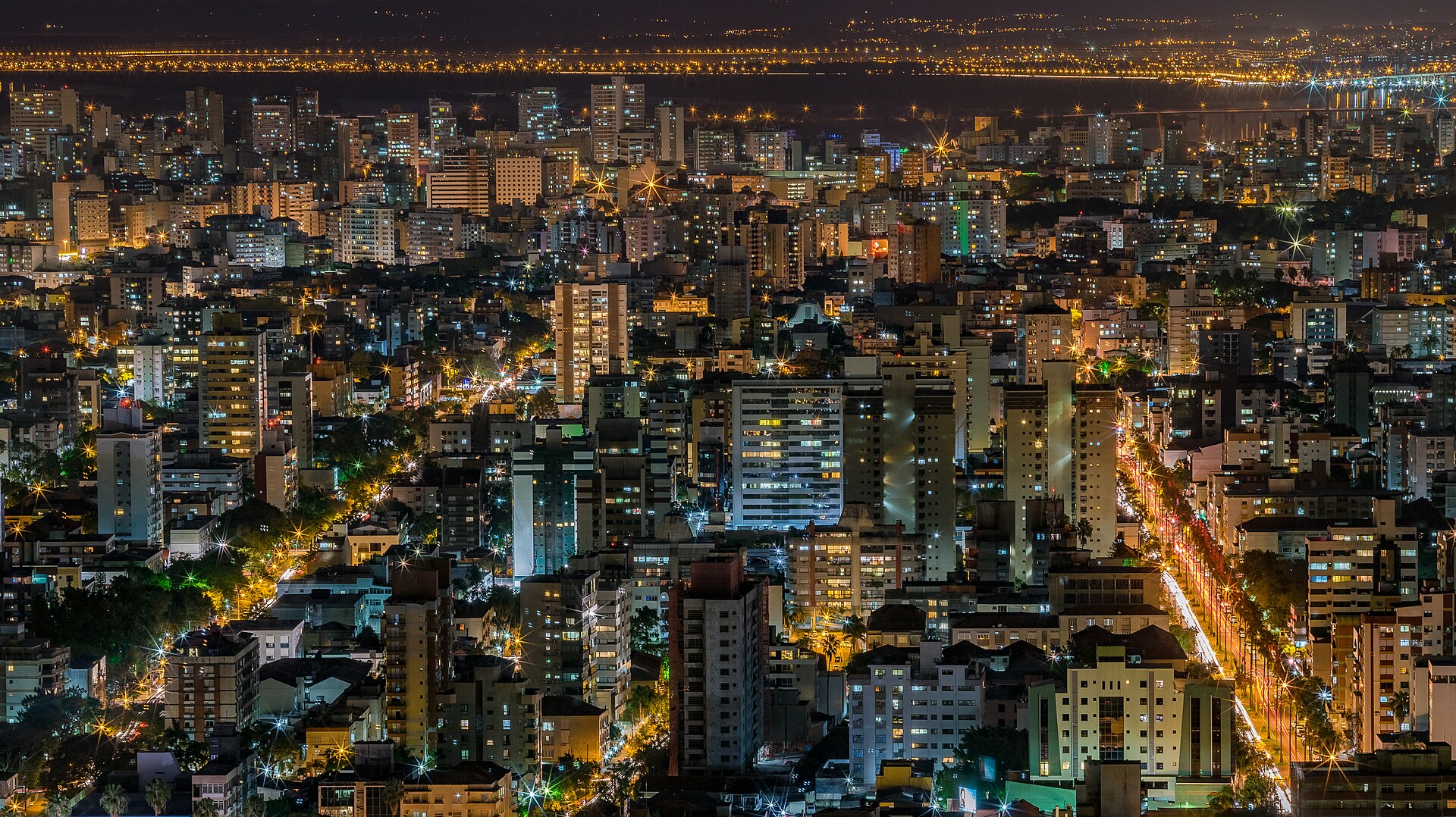 Porto Alegre cityscape illuminated at night in southern Brazil