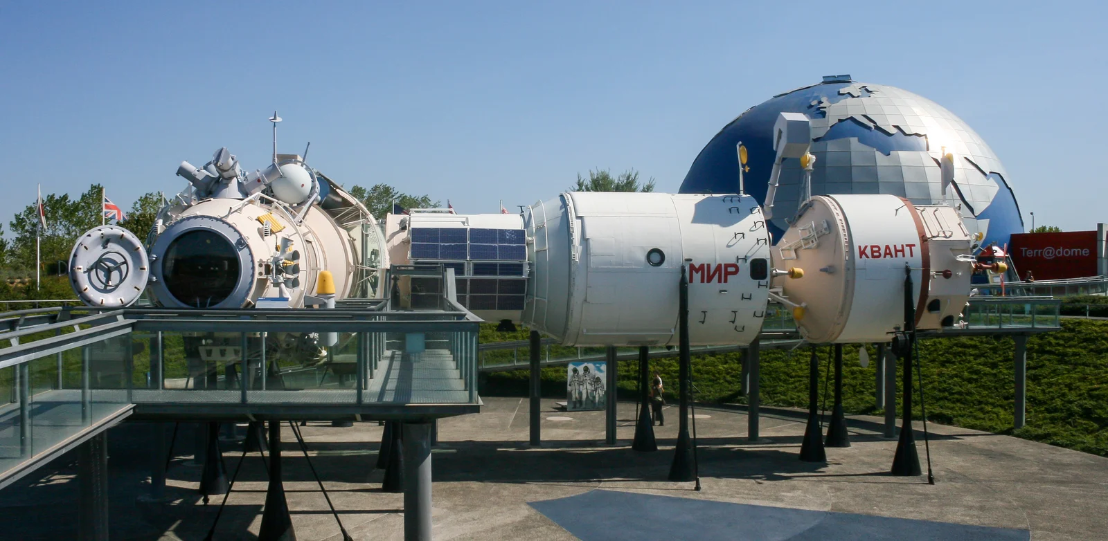 Full-size mock-up of the Russian Mir space station on display at Cité de l'Espace in Toulouse