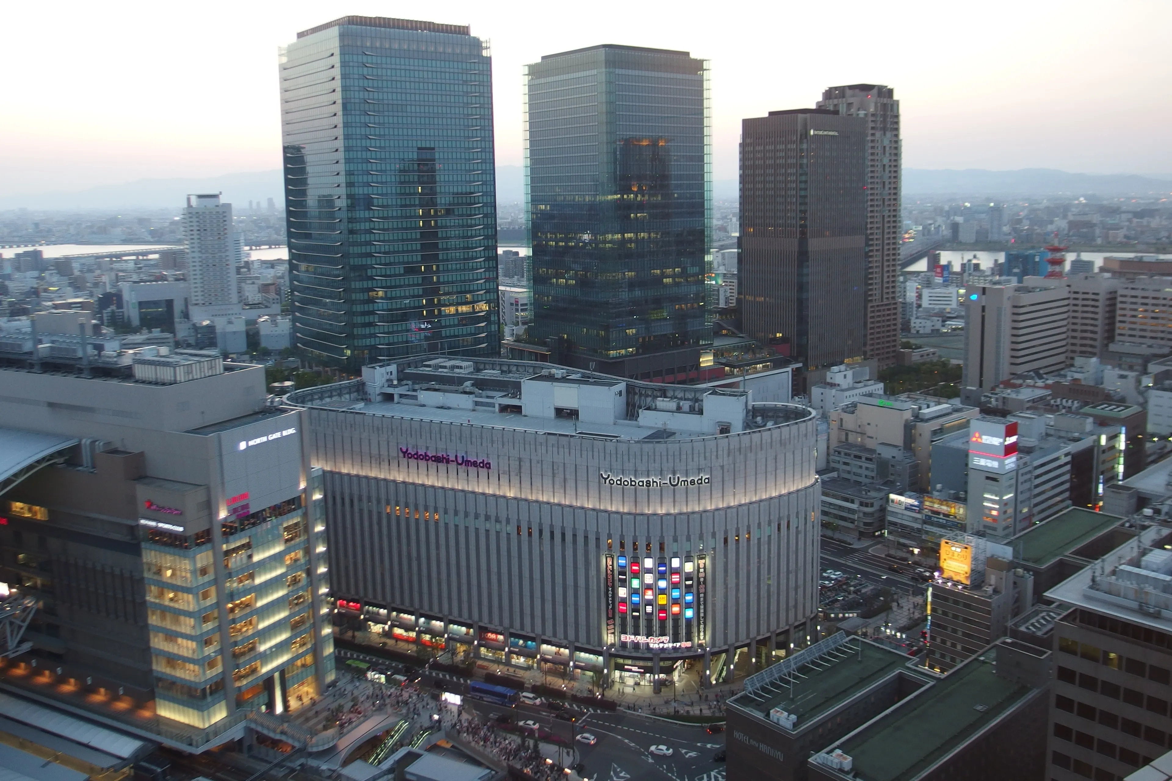 The high-rise towers of Grand Front Osaka and Yodobashi Umeda around Osaka Station
