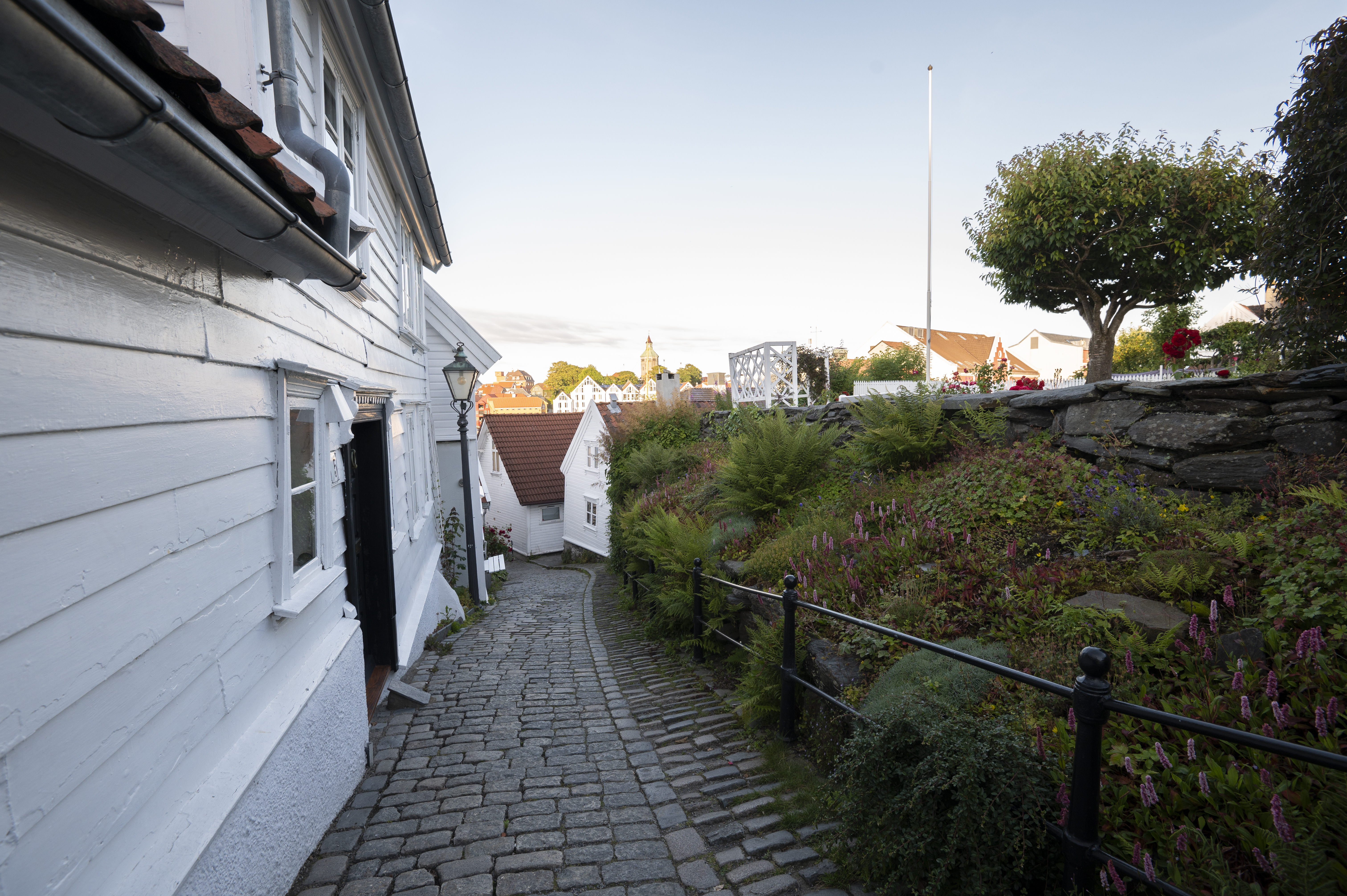 White wooden houses in Gamle Stavanger (Old Stavanger), Norway's best-preserved wooden town