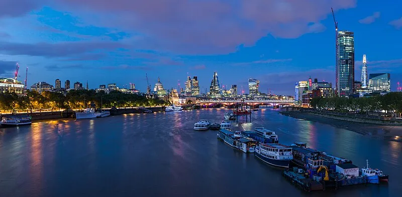 London skyline seen from Waterloo Bridge with St Paul's Cathedral and The Shard