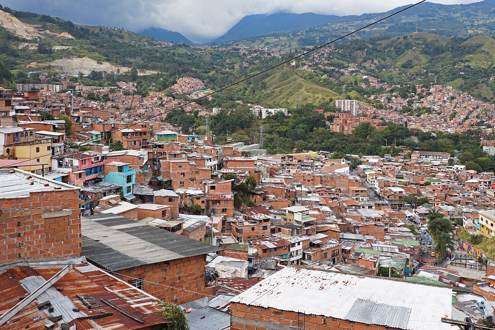 Colorful houses and outdoor escalators in Comuna 13, Medellin