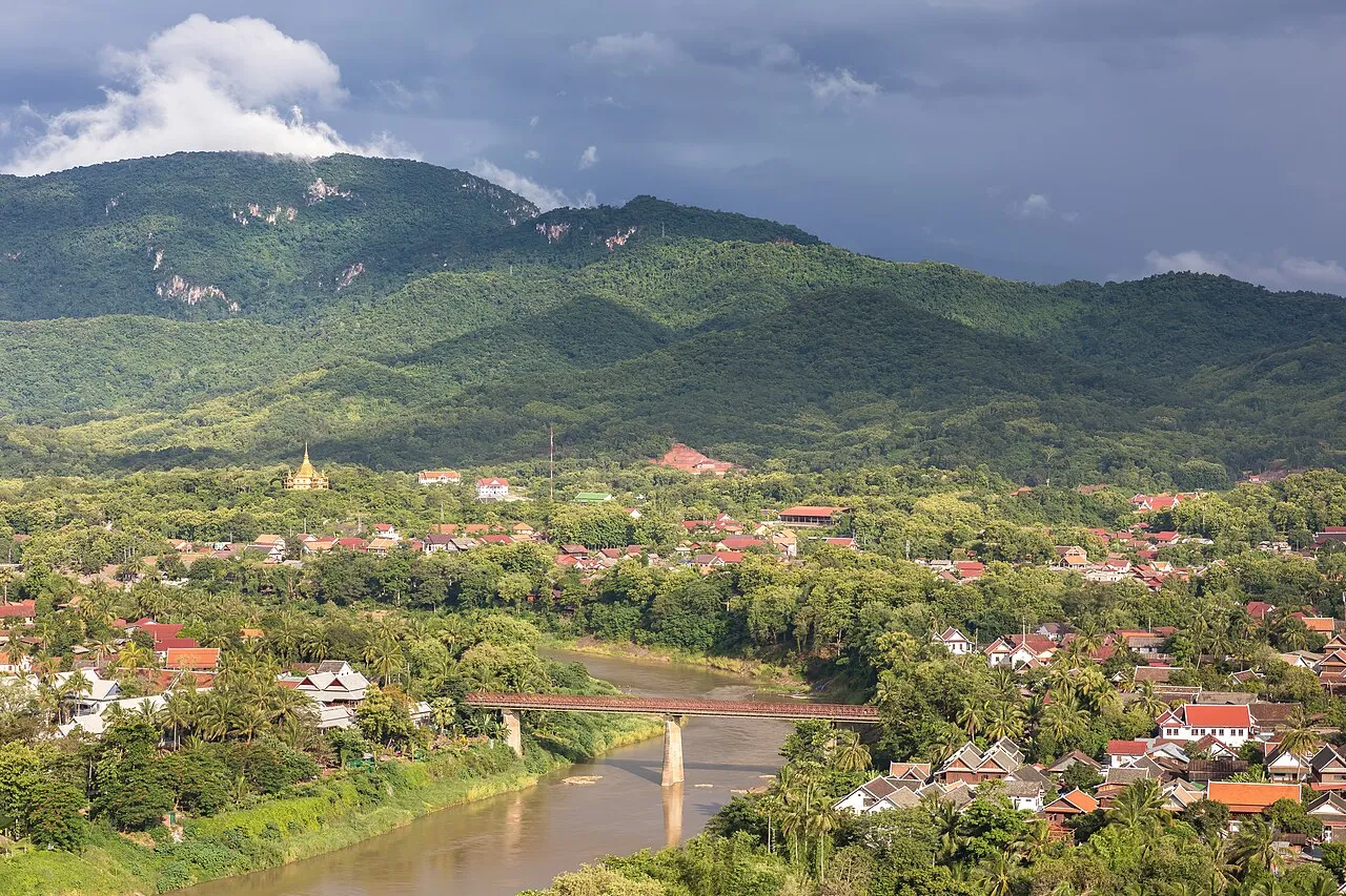 Panoramic view over Luang Prabang and the Mekong River from the top of Mount Phousi