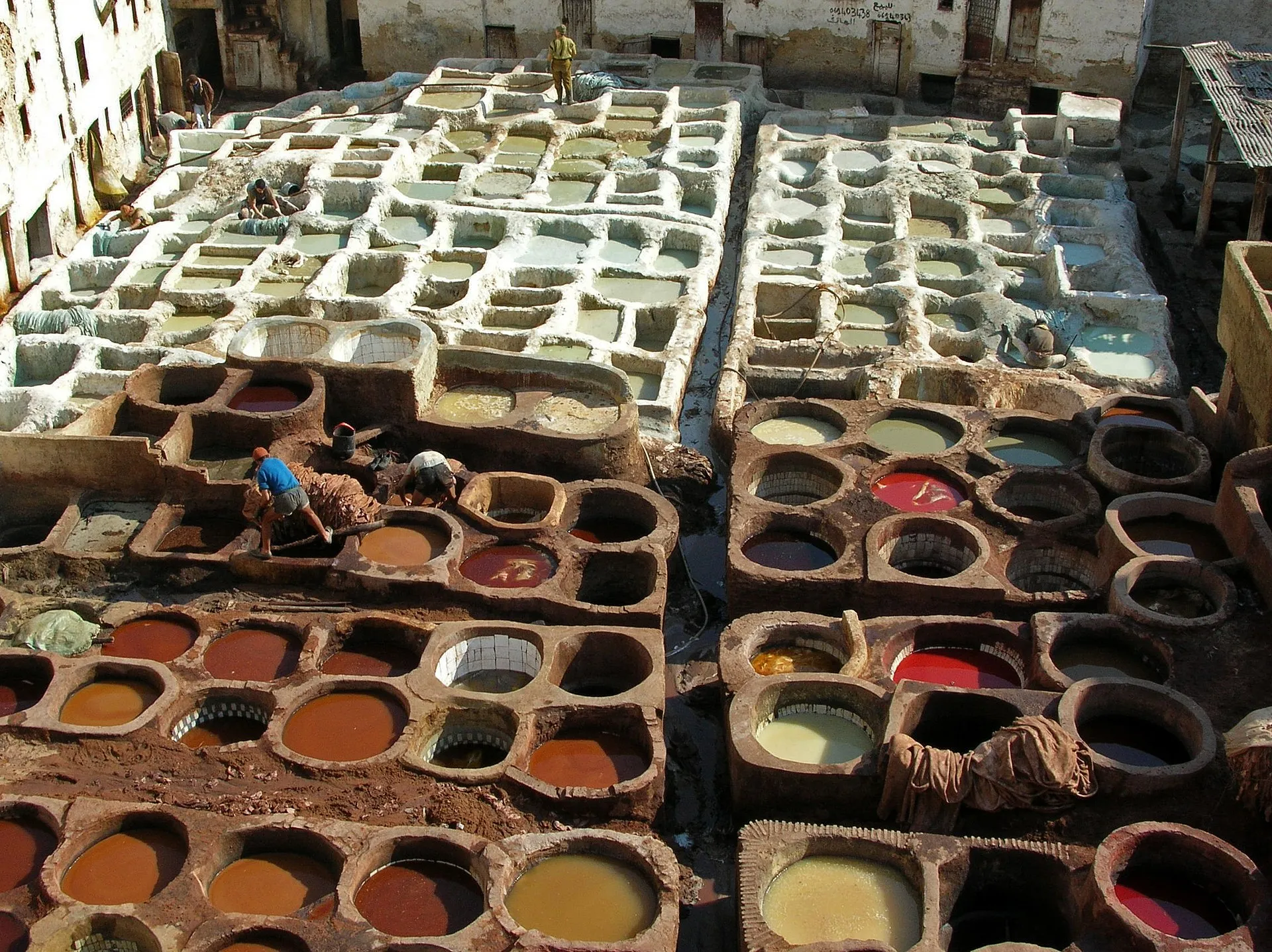 Chouara Tannery in Fes el Bali with colorful leather dyeing vats
