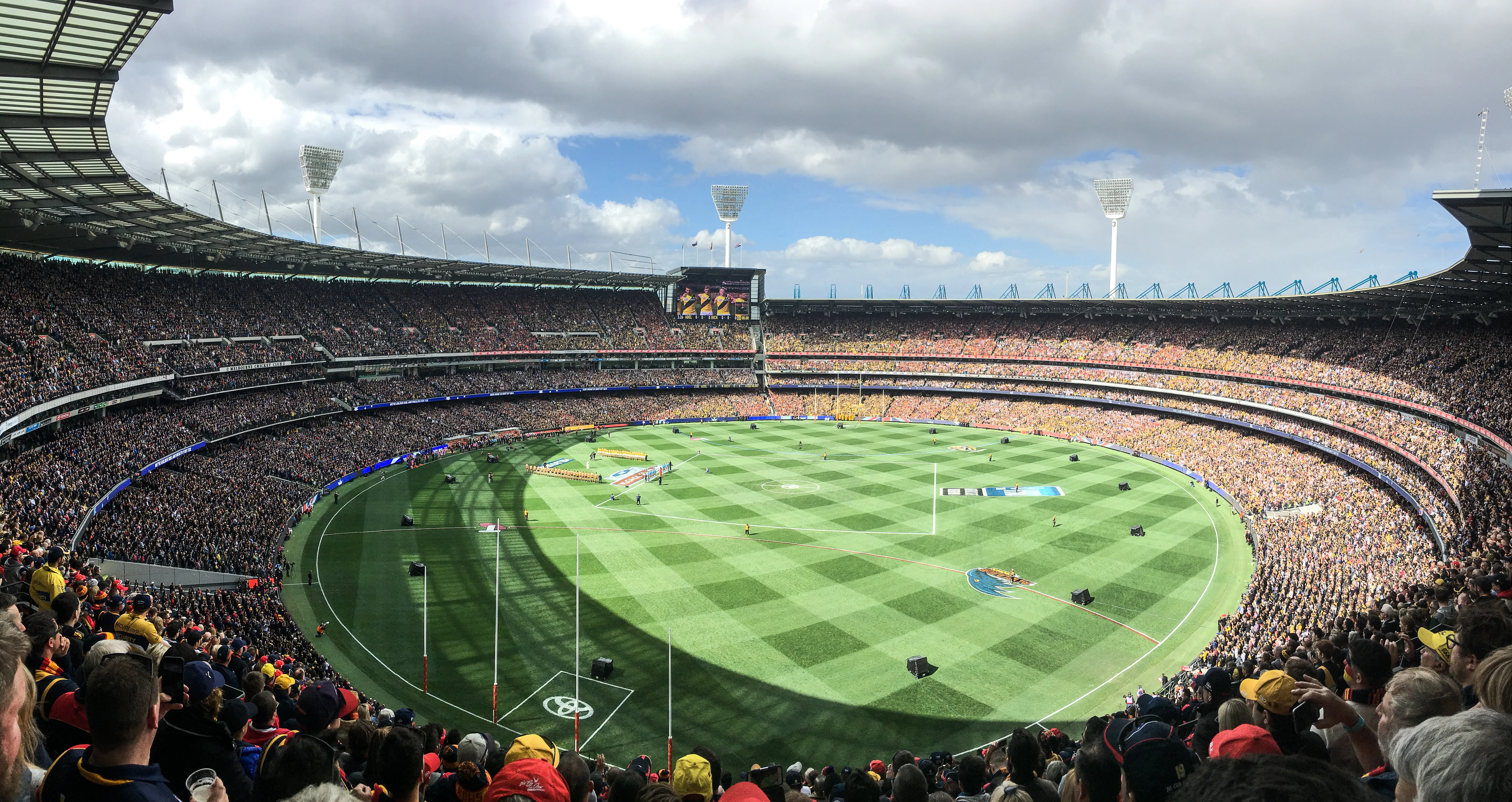 Melbourne Cricket Ground interior showing the massive stadium stands and oval playing field