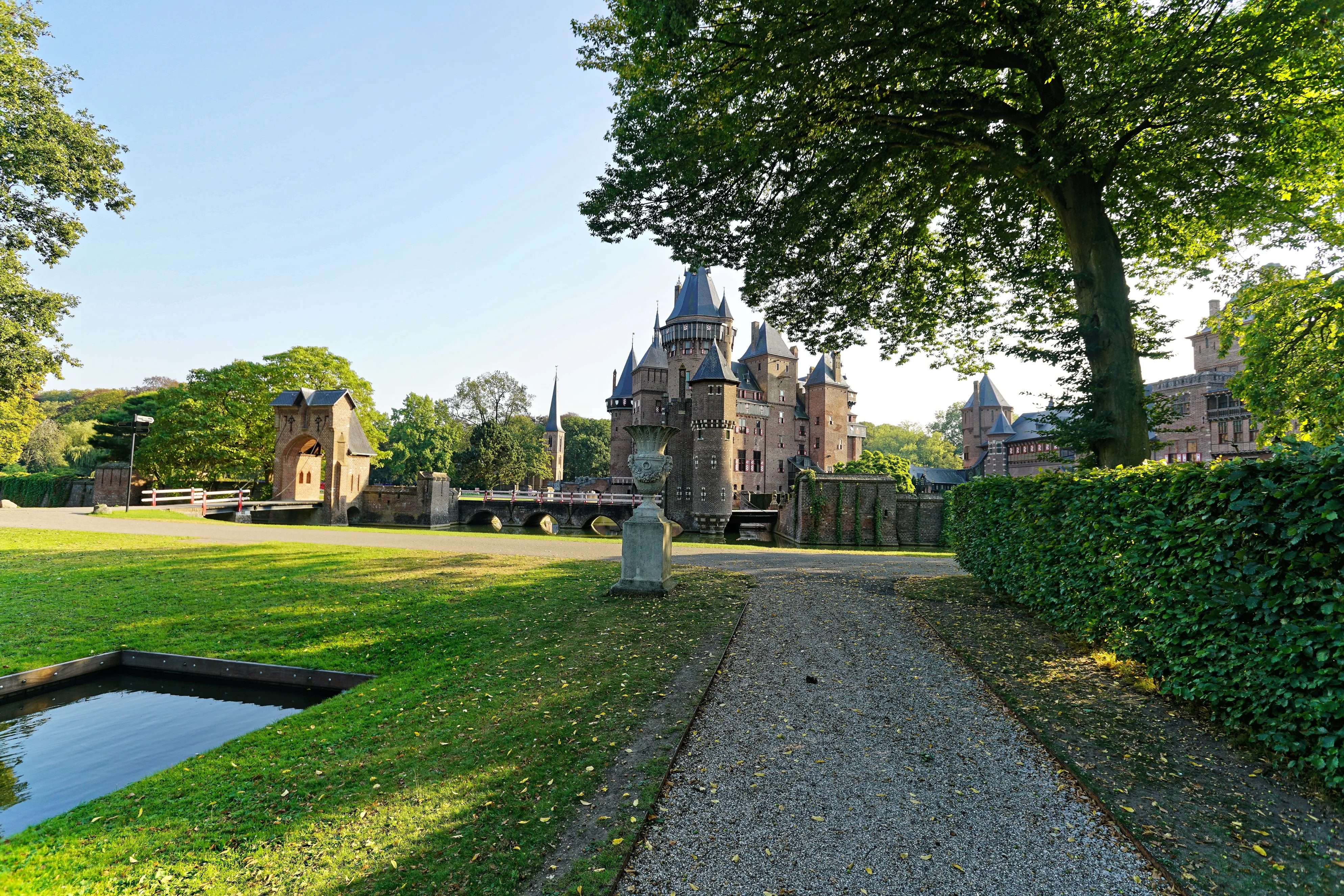 Kasteel de Haar near Utrecht, the largest castle in the Netherlands, with its turrets and moat