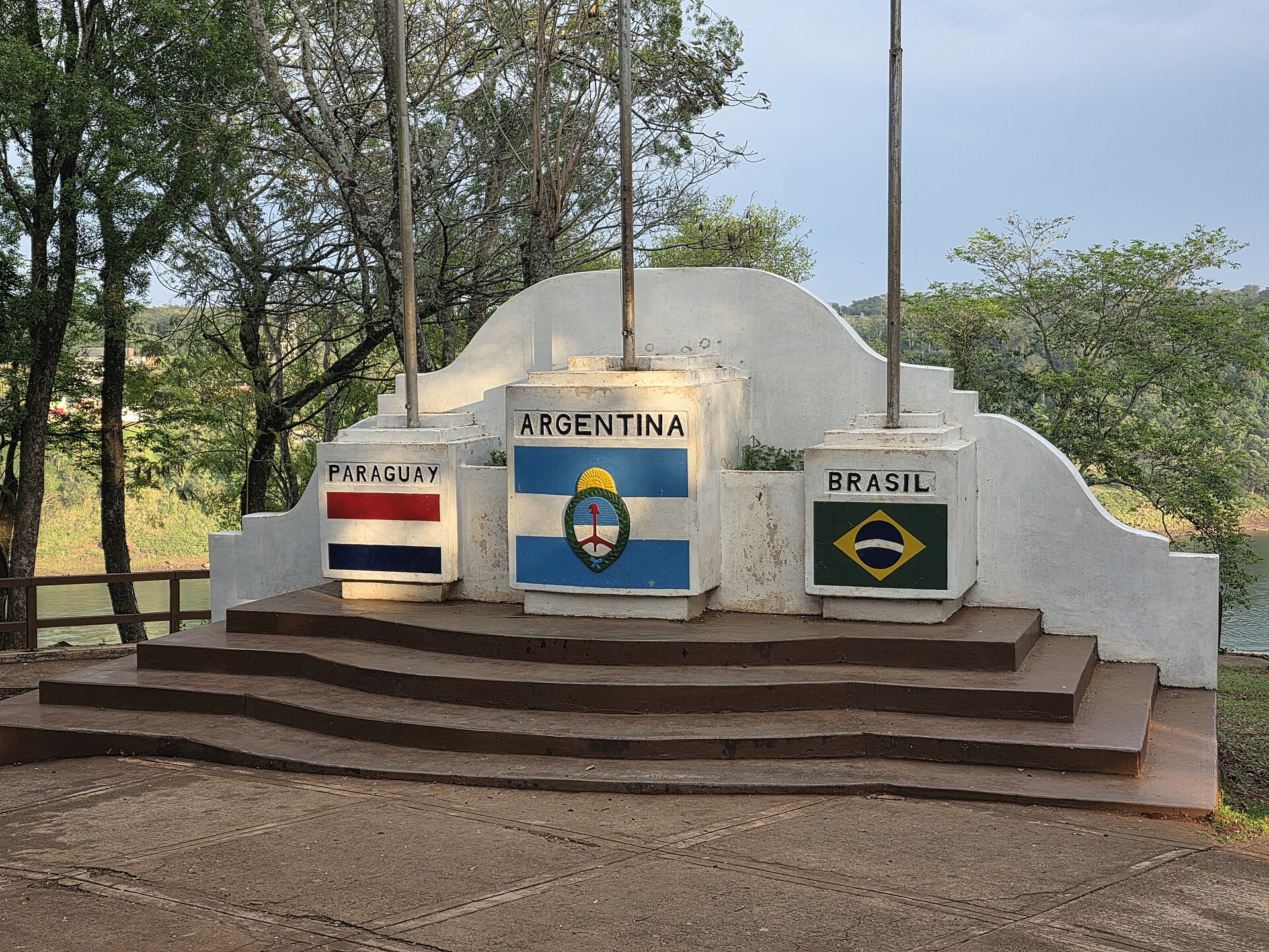 The Triple Frontier monument at Puerto Iguazu marking the border of Argentina, Brazil, and Paraguay