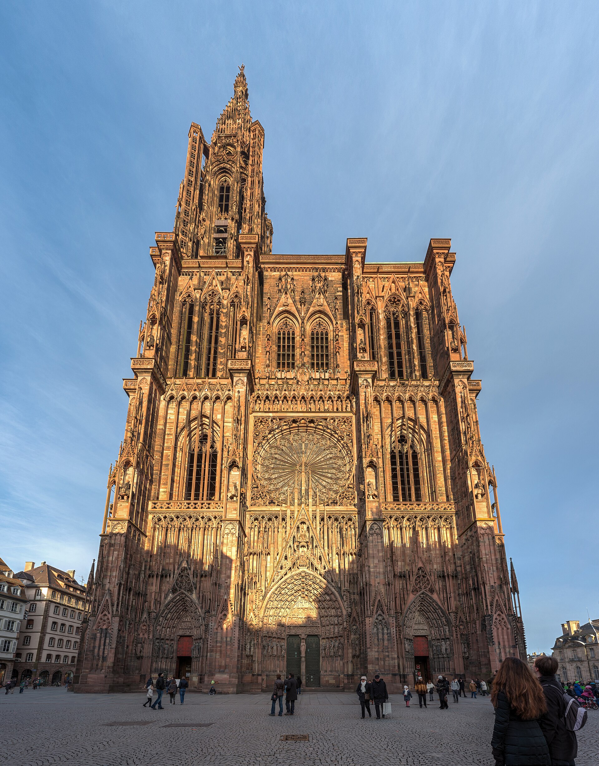 Gothic facade of Strasbourg Cathedral in pink Vosges sandstone