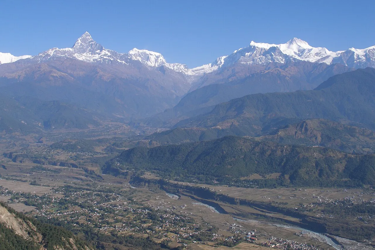 Annapurna mountain range and Machhapuchchhre peak seen from Pokhara, Nepal