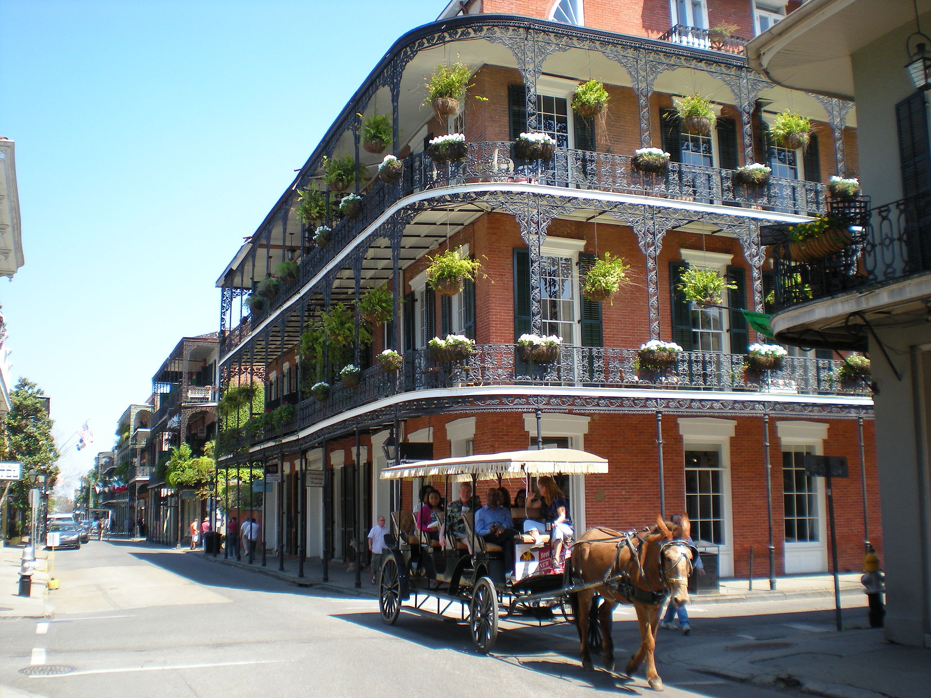 Historic buildings with iron balconies in the French Quarter, New Orleans