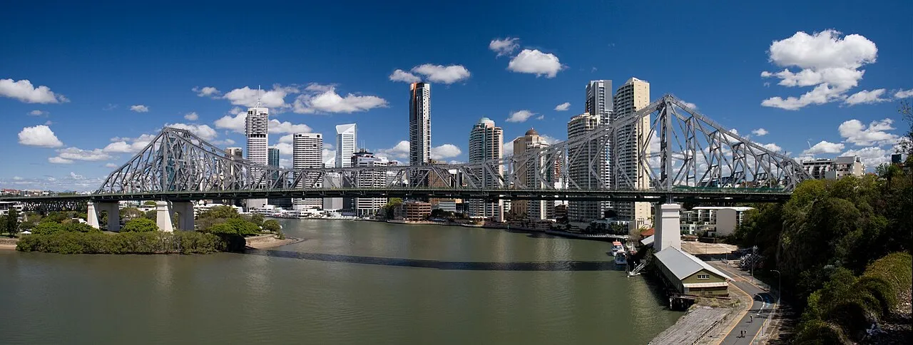Story Bridge spanning the Brisbane River with the city skyline behind, Brisbane Australia