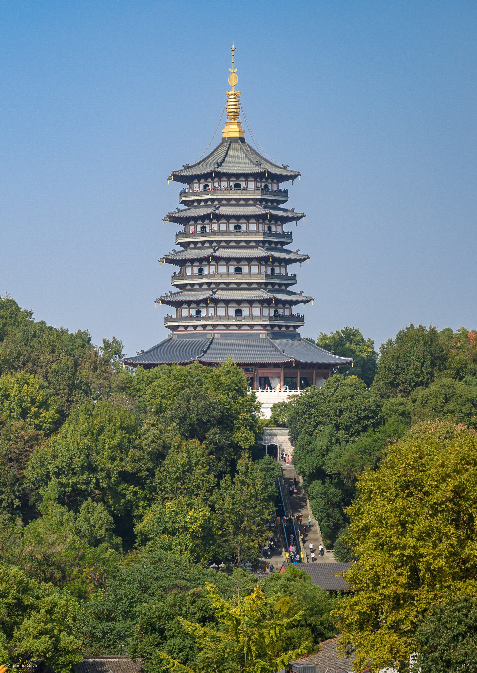 Leifeng Pagoda reflected in the still waters of West Lake, Hangzhou