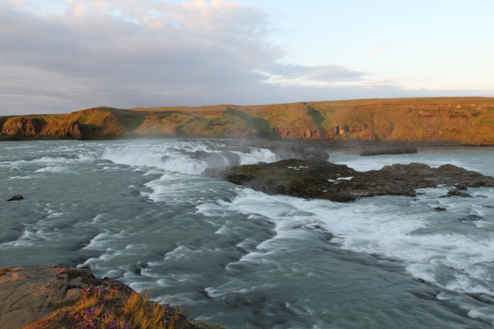 The wide Urriðafoss waterfall spilling across the Þjórsá river in southern Iceland