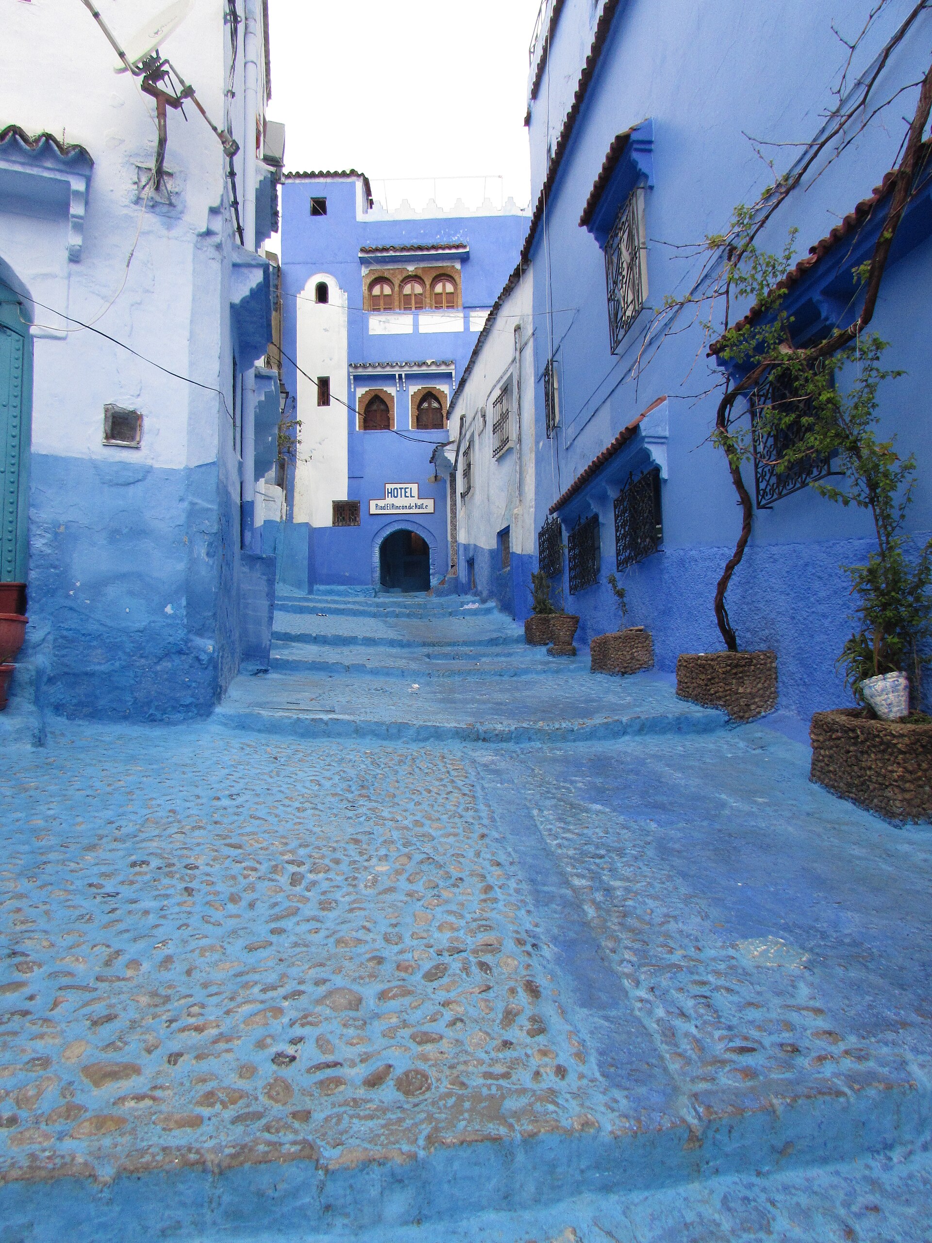 Blue painted doors and walls in the medina of Chefchaouen