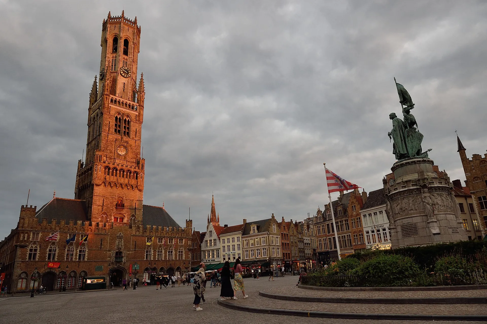 Belfry tower at the Markt square in Bruges at dusk