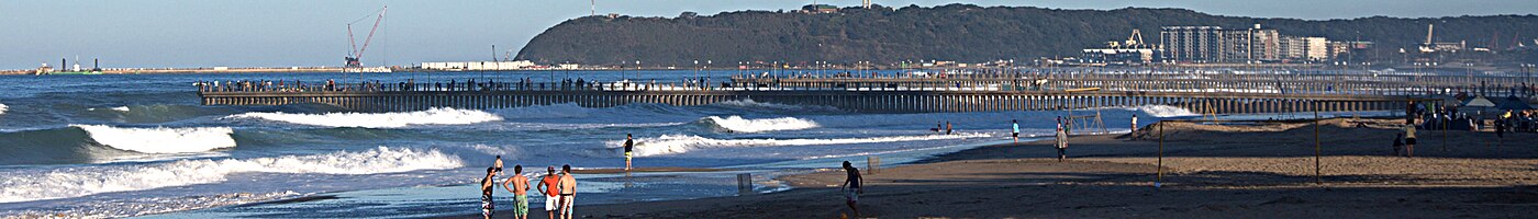 Durban beachfront with piers and the Bluff in the background