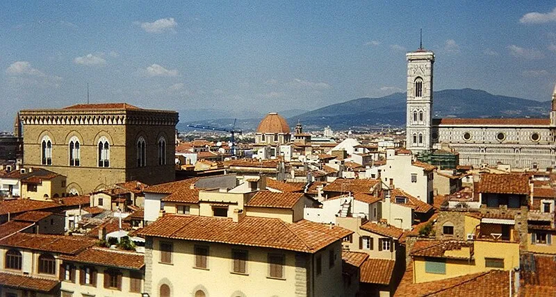 Florence skyline with the Duomo and Palazzo Vecchio tower above the city