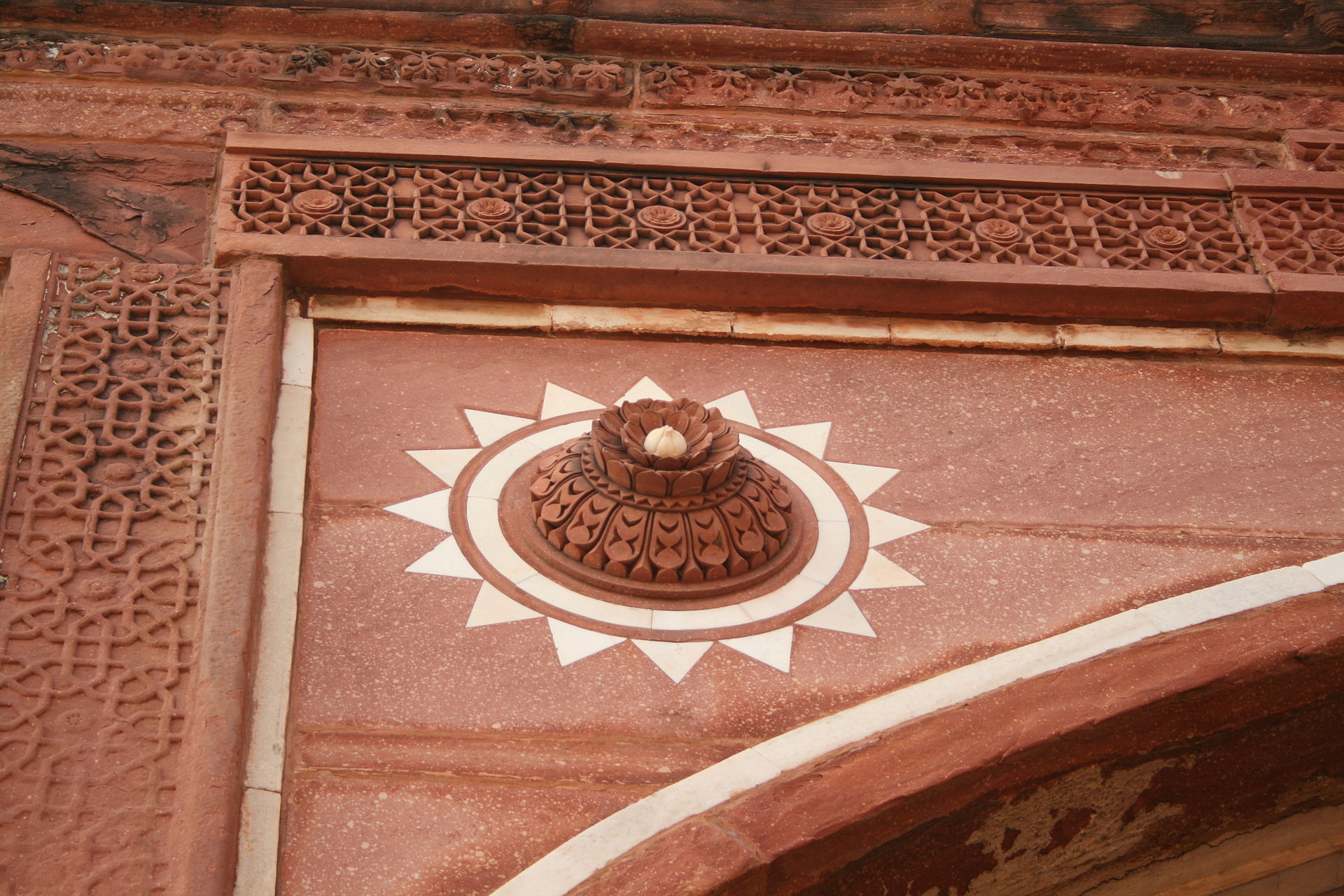 Jahangiri Mahal palace inside Agra Fort with ornate sandstone facades