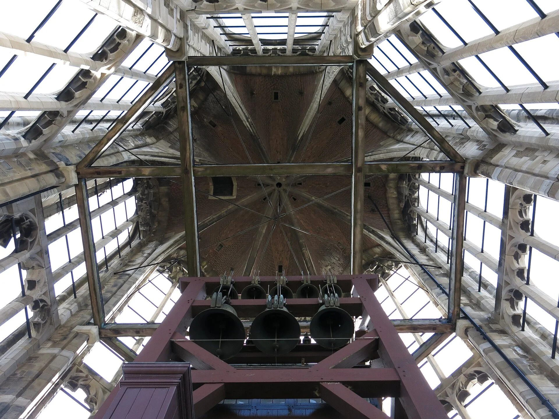 Bells hanging inside the belfry of Utrecht's Dom Tower